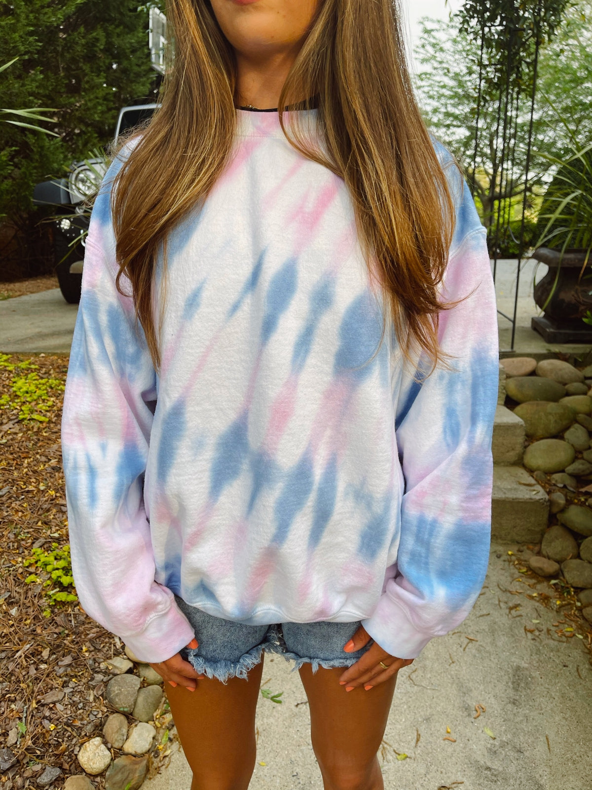 Tie Dye Crewneck - Pretty in Pink and Indigo - Brighter Dyes