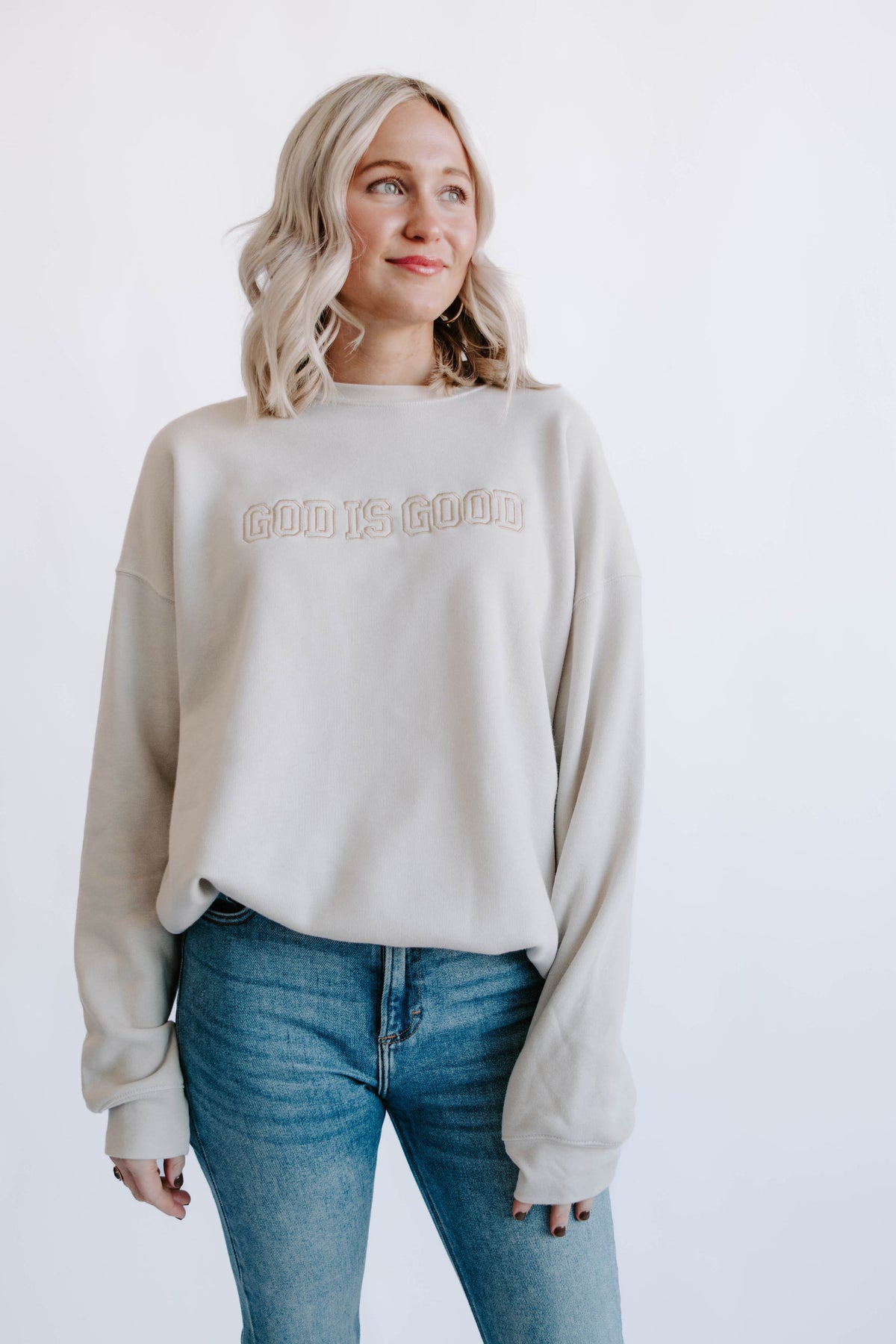 God is Good Embroidered Crewneck -  Heather Dust