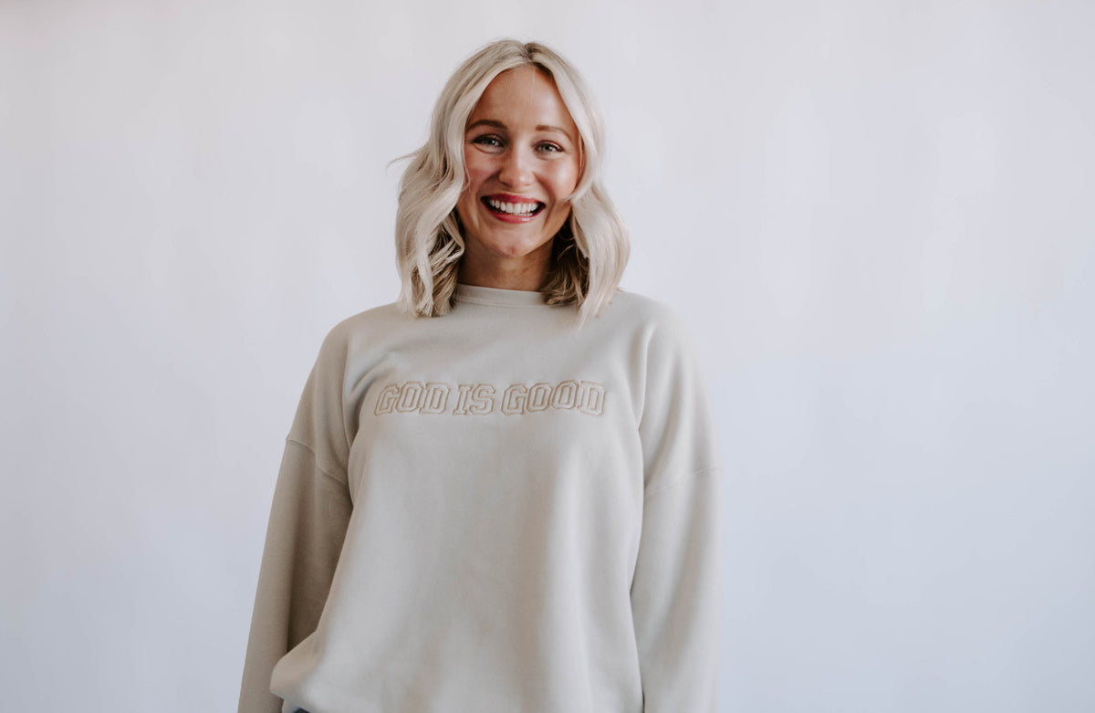 God is Good Embroidered Crewneck -  Heather Dust