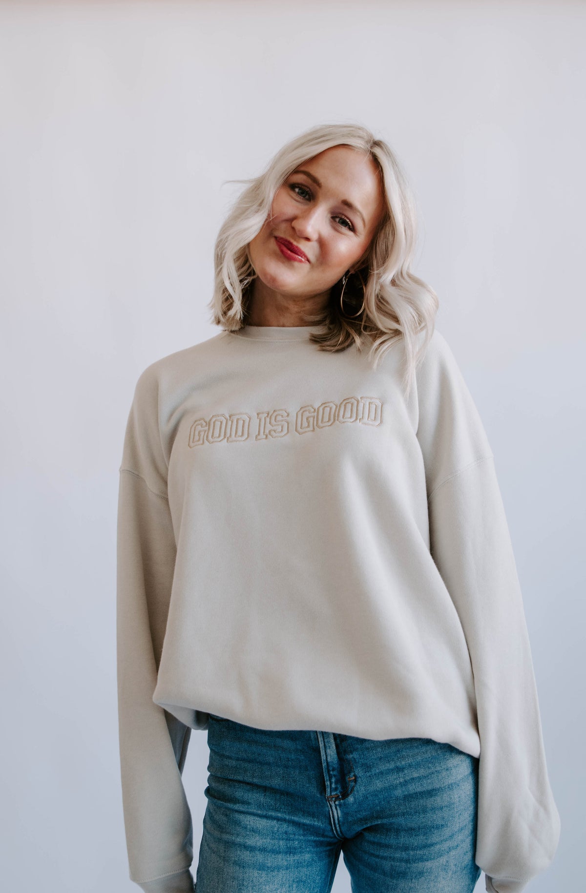 God is Good Embroidered Crewneck -  Heather Dust