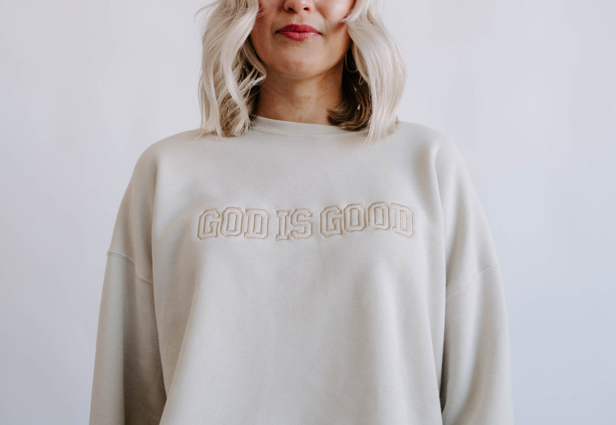 God is Good Embroidered Crewneck -  Heather Dust