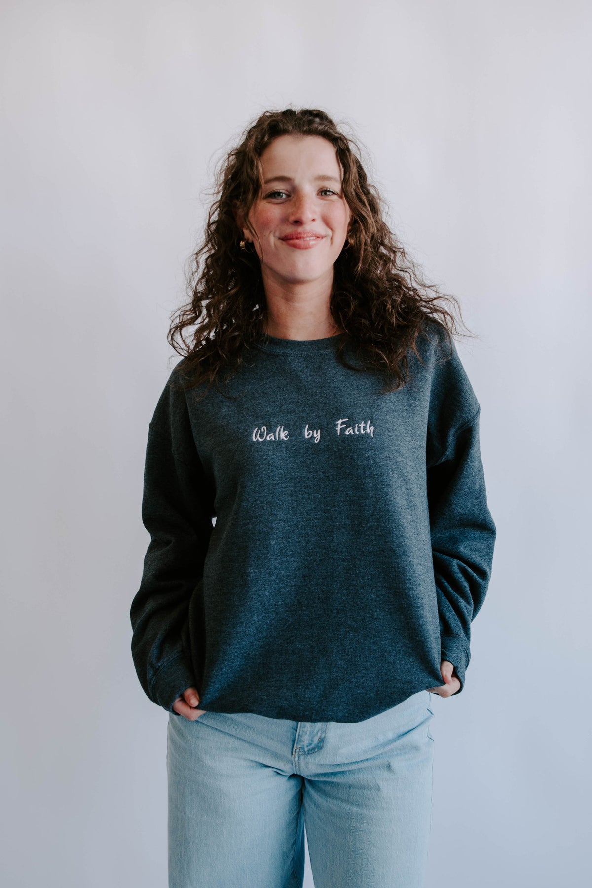 Embroidered Crewneck -  Walk by Faith