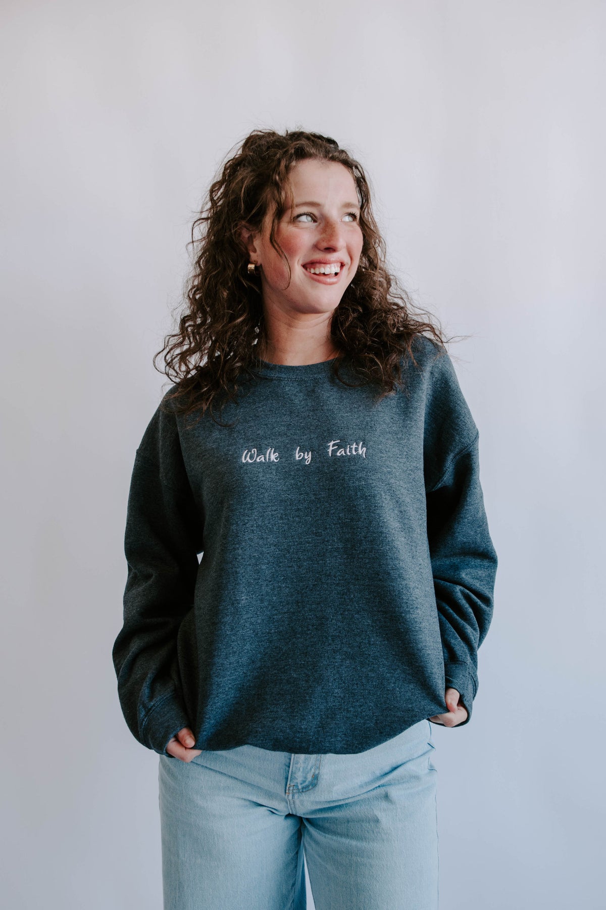 Embroidered Crewneck -  Walk by Faith