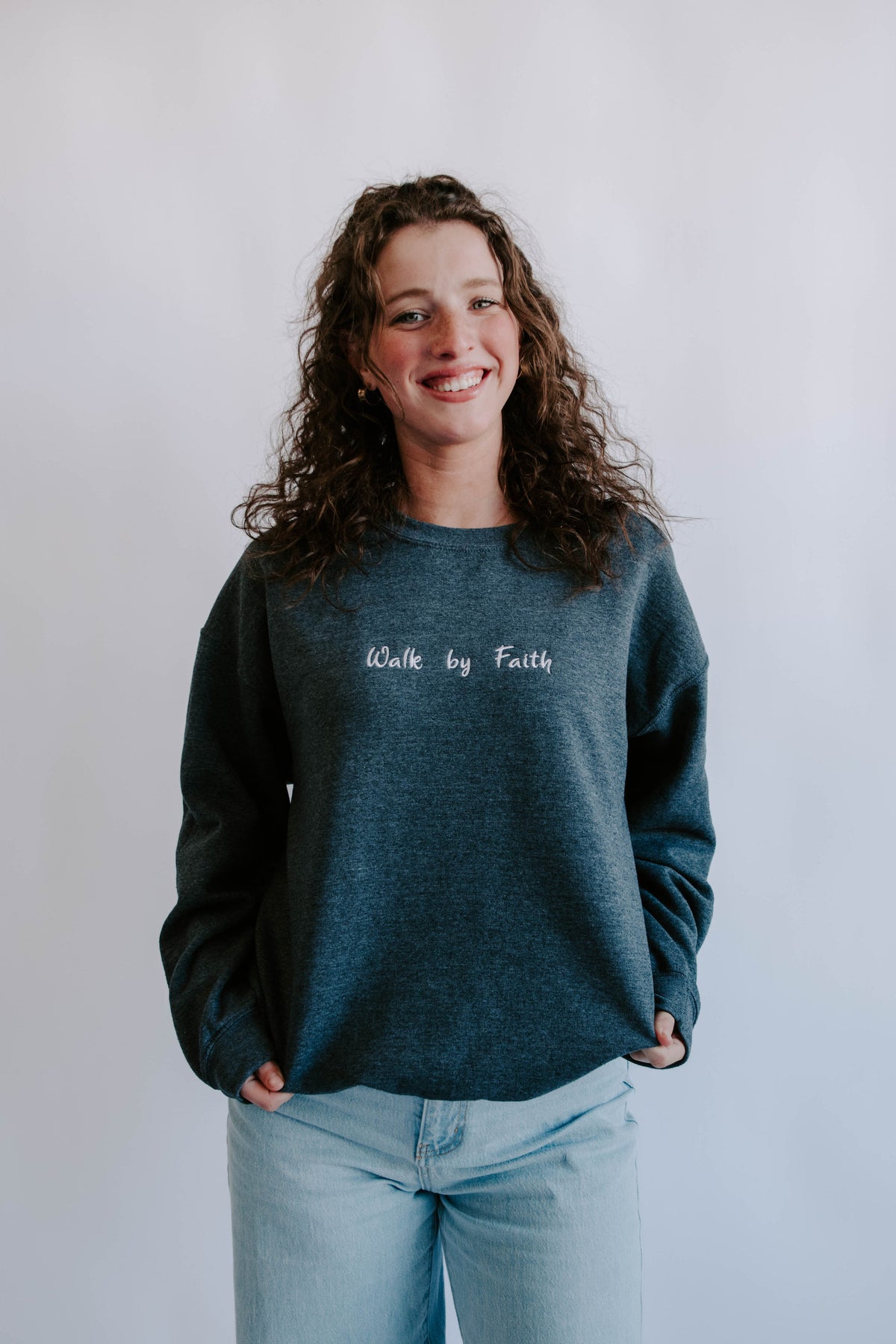 Embroidered Crewneck -  Walk by Faith