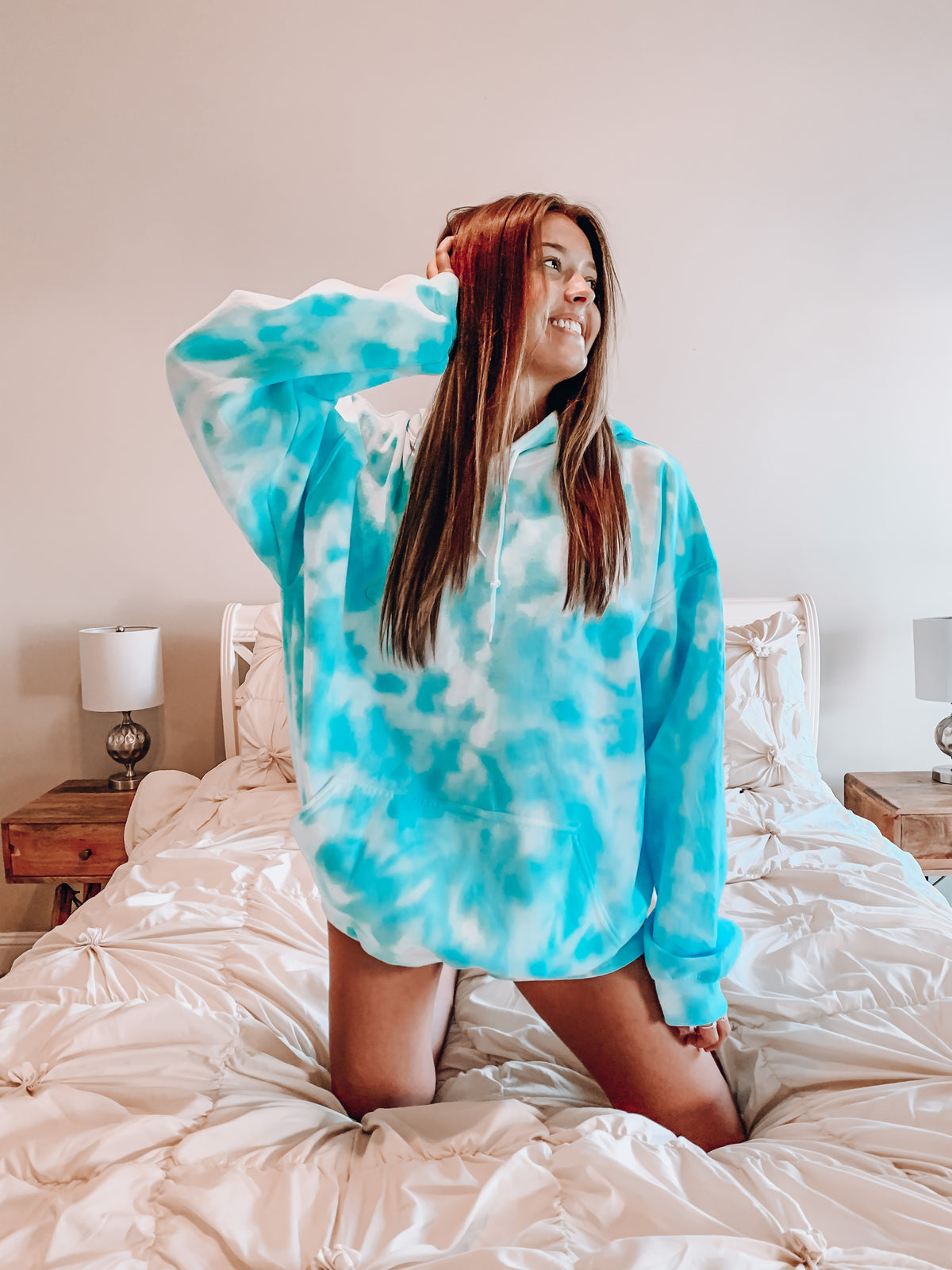 Oversized Tie Dye Hoodie - Aqua - Brighter Dyes