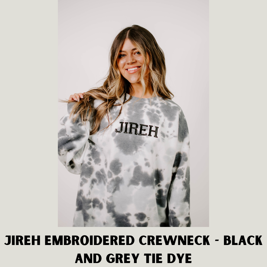 Jireh Embroidered Crewneck Black and Grey Tie Dye Brighter Dyes